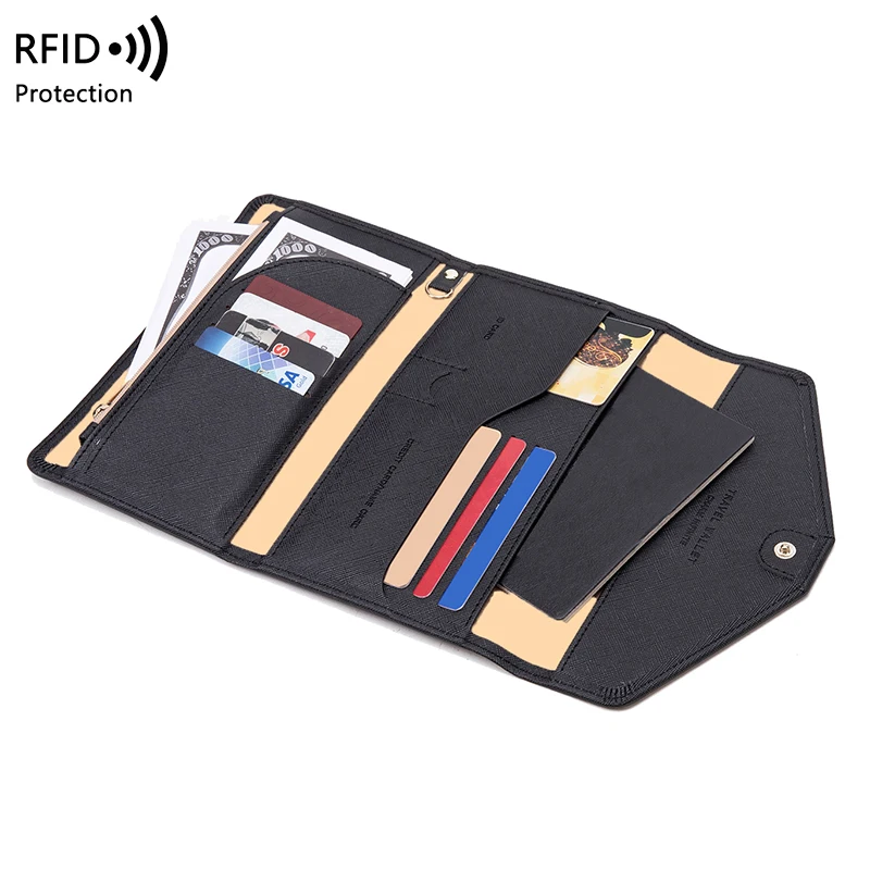 RFID Anti-Theft Brush Passport Bag, Multi-Functional Travel Wallet, Multi-Card Holder, Monochromatic Passport Holder