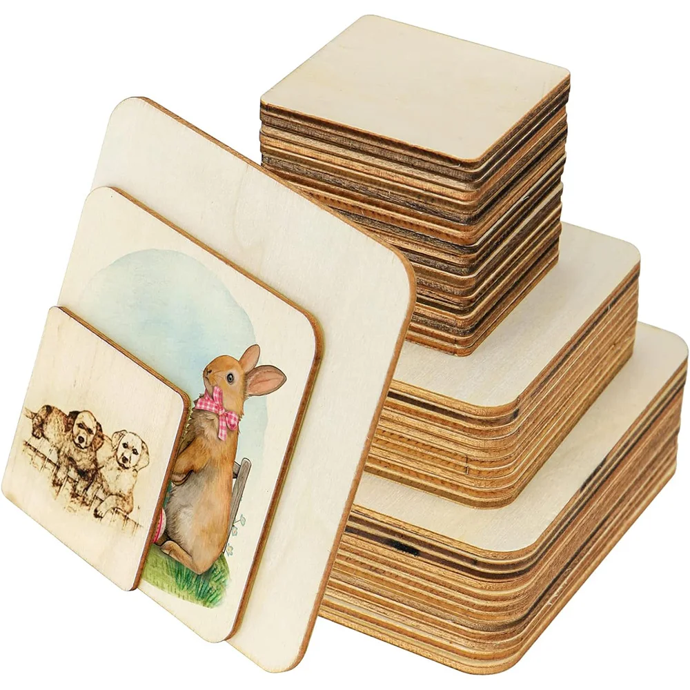 30Pcs 2.7MM Thin Square Wood Board DIY Painting Graffiti Toy Making 5CM/8CM/10CM