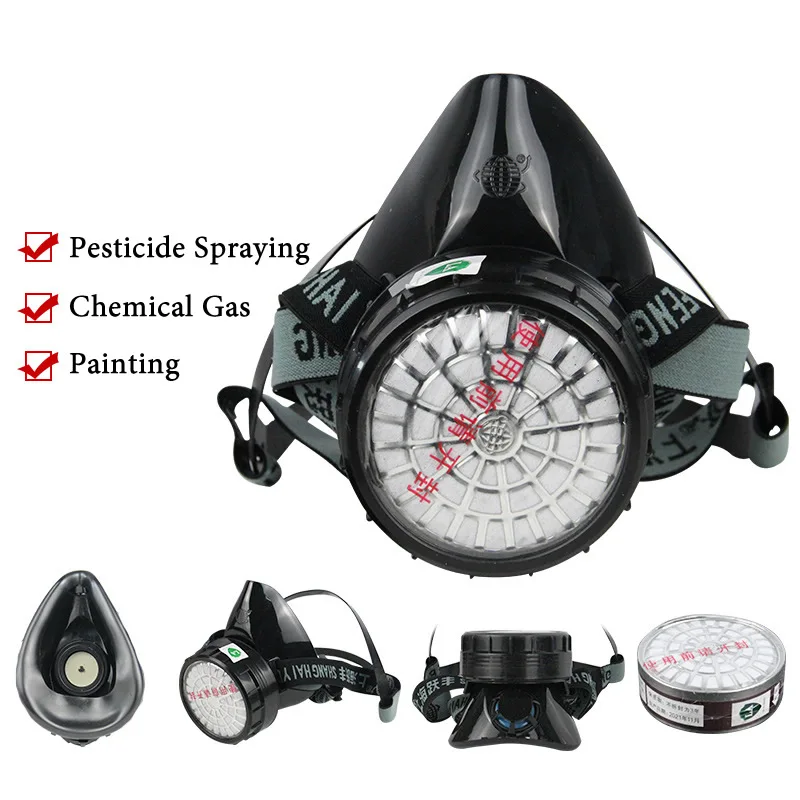 Black Half Face Chemical Respirator Dust Gas Rubber Mask Work Safety For Industrial Polishing Spraying Painting Organic Vapor