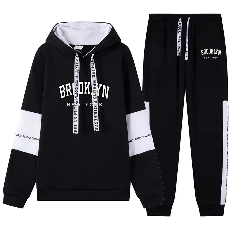 

Мужской спортивный костюм с принтом, повседневные толстовки, спортивная одежда, спортивная одежда для бега на открытом воздухе, мужская одежда, черно-белые цельные брюки с капюшоном