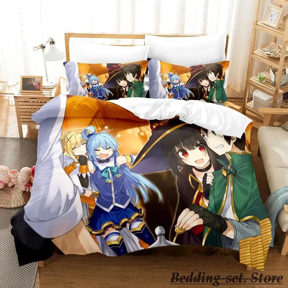 KonoSuba Bedding Set Single Twin Full Queen King Size Bed Set Adult Kid Bedroom Duvetcover Sets Anime parure de lit Bed