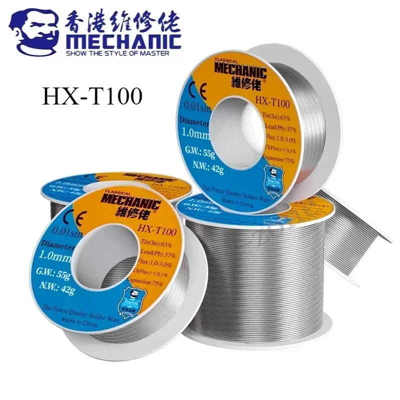 MECHANIC 55g Soldering Wire Rosin Core Flux Tools 183℃ Melting Point 0.2-1.2mm HX-T100 High Purity Environmental Fine Tin Wire