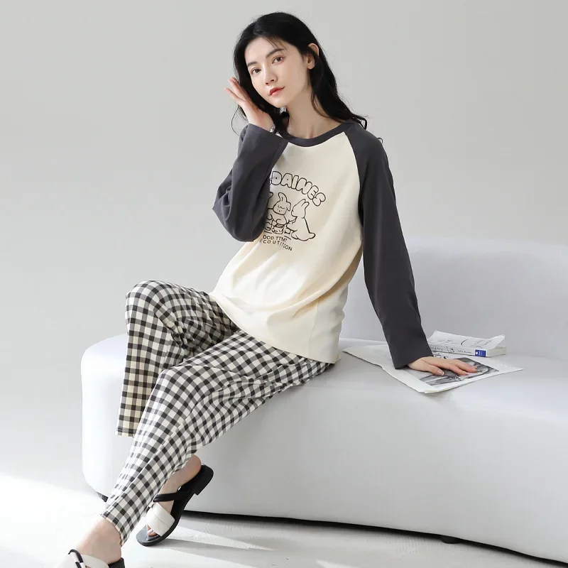 

Women's Cotton Pajamas Women's Fall Long-sleeved Long Pants Round Neck Cute Printing Can Be Worn Casual Pajamas Set Ms. Homewear