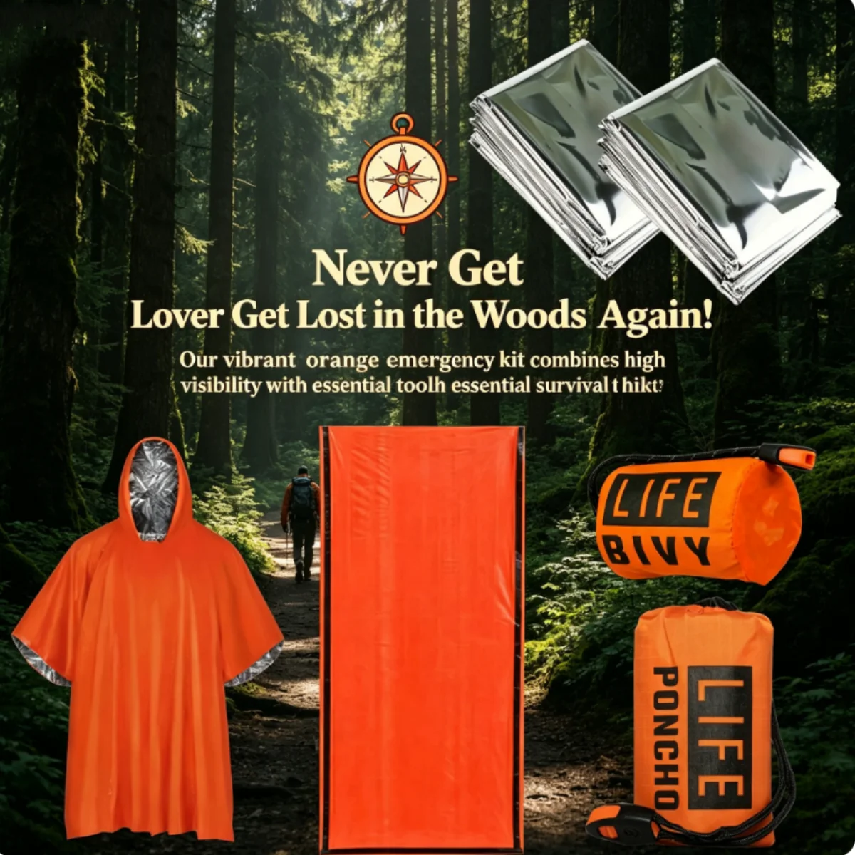 

Waterproof Warm Survival Kit Emergency Blanket Sleeping Bag Raincoat for Outdoor Rescue
