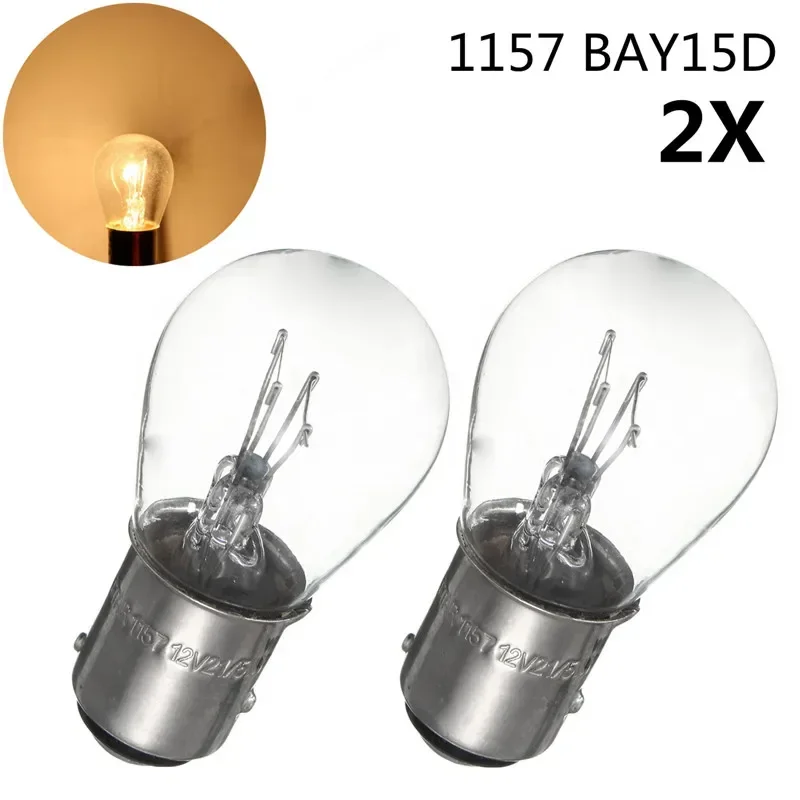 12V 2/10pcs 380 BAY15D 1157 21/5W DC Natural White Glass Double Filament Warm White Car DRL Stop Brake Lights Halogen Bulb