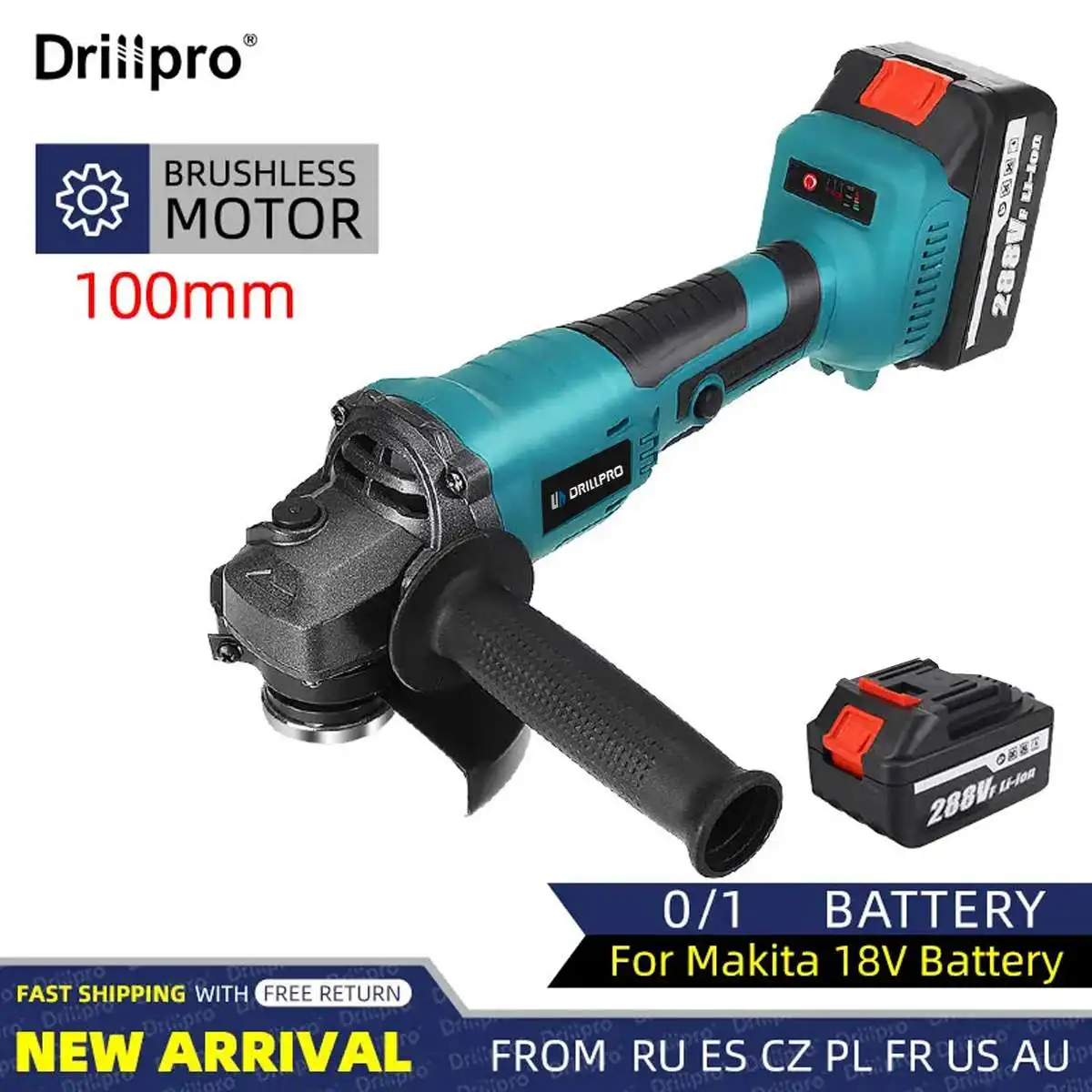 

Drillpro 100MM Brushless Angle Grinder 21000RMP Cordless Polishing Cutting Machine Woodworking Power Tool for Makita 18V Battery