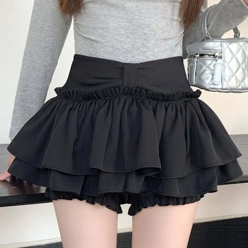 Double Layered Mini Cake Skirts A-line Irregular Belt High Waisted Pleated Skirt with Safety Pants Korean Style