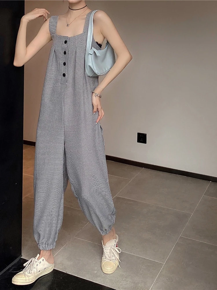 New Summer 2024 Plaid Short Sleeve Suqare Collar Female Bodycon Jumpsuit Full Lengt Rompers Women Jumpsuits Short Sleeve