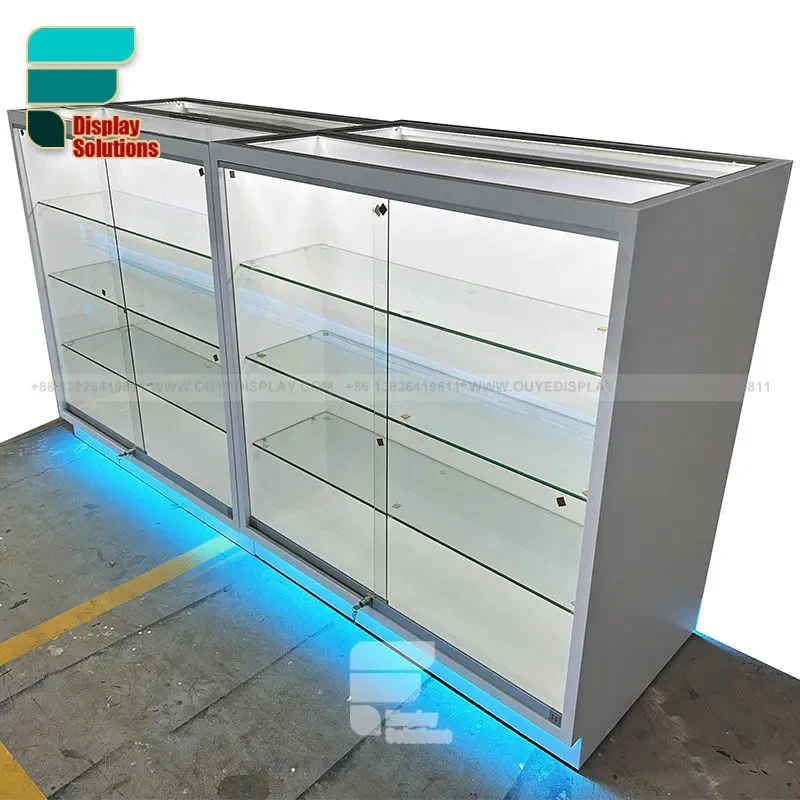 custom.Premium Tobacco Display Cabinet Glass Door LED Lighting Lockable Drawer Display Unit