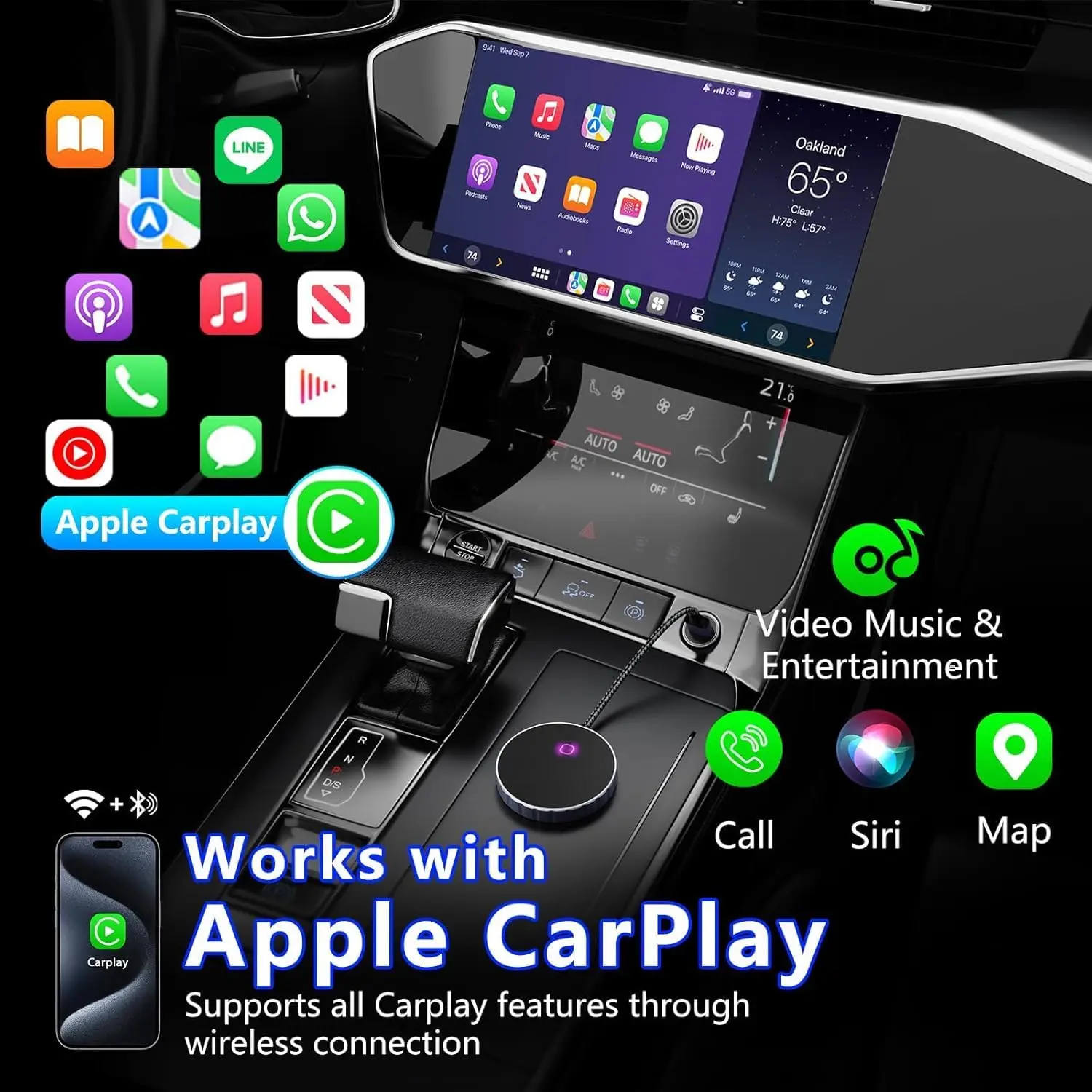 Wireless CarPlay Adapter-2024 Upgrade Adapter Convert Dongle with Embedded High-end Chip,Plug&Play for iPhone iOS 10+