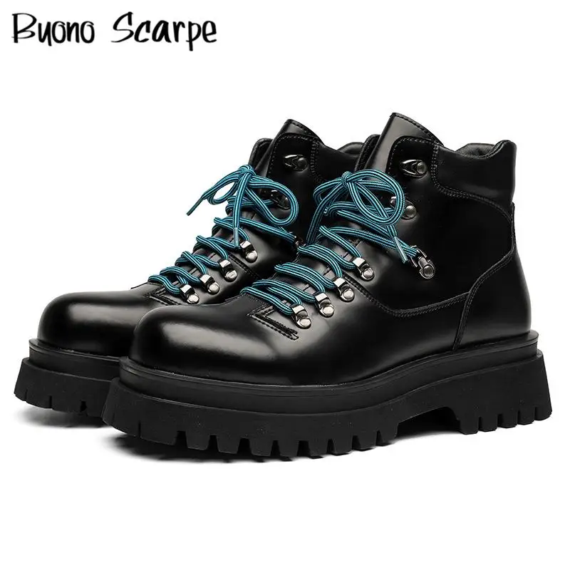 Casual Platform Thick Bottom Ankle Boots Men Large Size Retro Fashion Increasing Motorcycle Boots All Match Designer Men Shoes