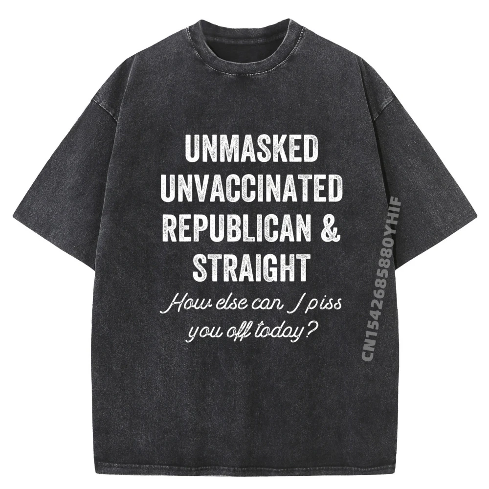 

Unmask Unvaccinated Republican Straight Anti T-shirts For Men Casual Graphic Tees Special Retro Washed T Shirts Mens