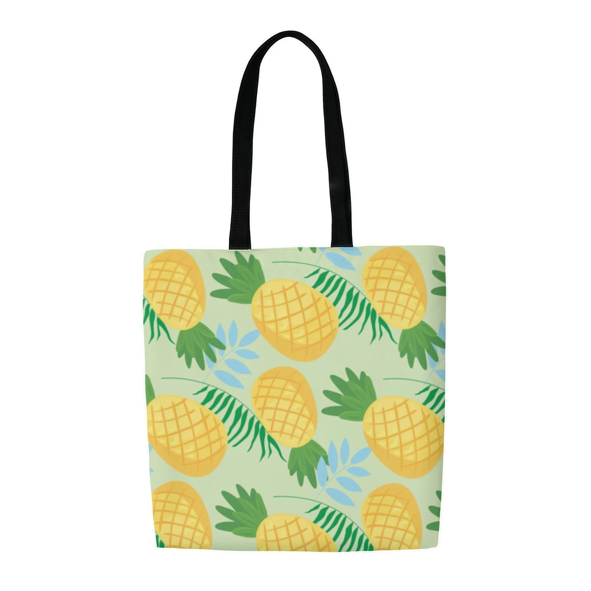 Korean Tropical Trend Canvas Tote Women Bag Light Green Pineapple Print Fashion Reusable Handbag Perfect for Daily Commute