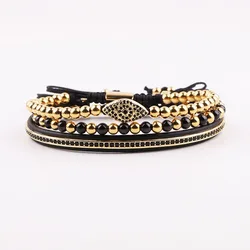 High Quality Micro CZ Pave Eye Charm Braided Macrame Wrap Adjustable Bracelet Bangle Men Jewelry Gift