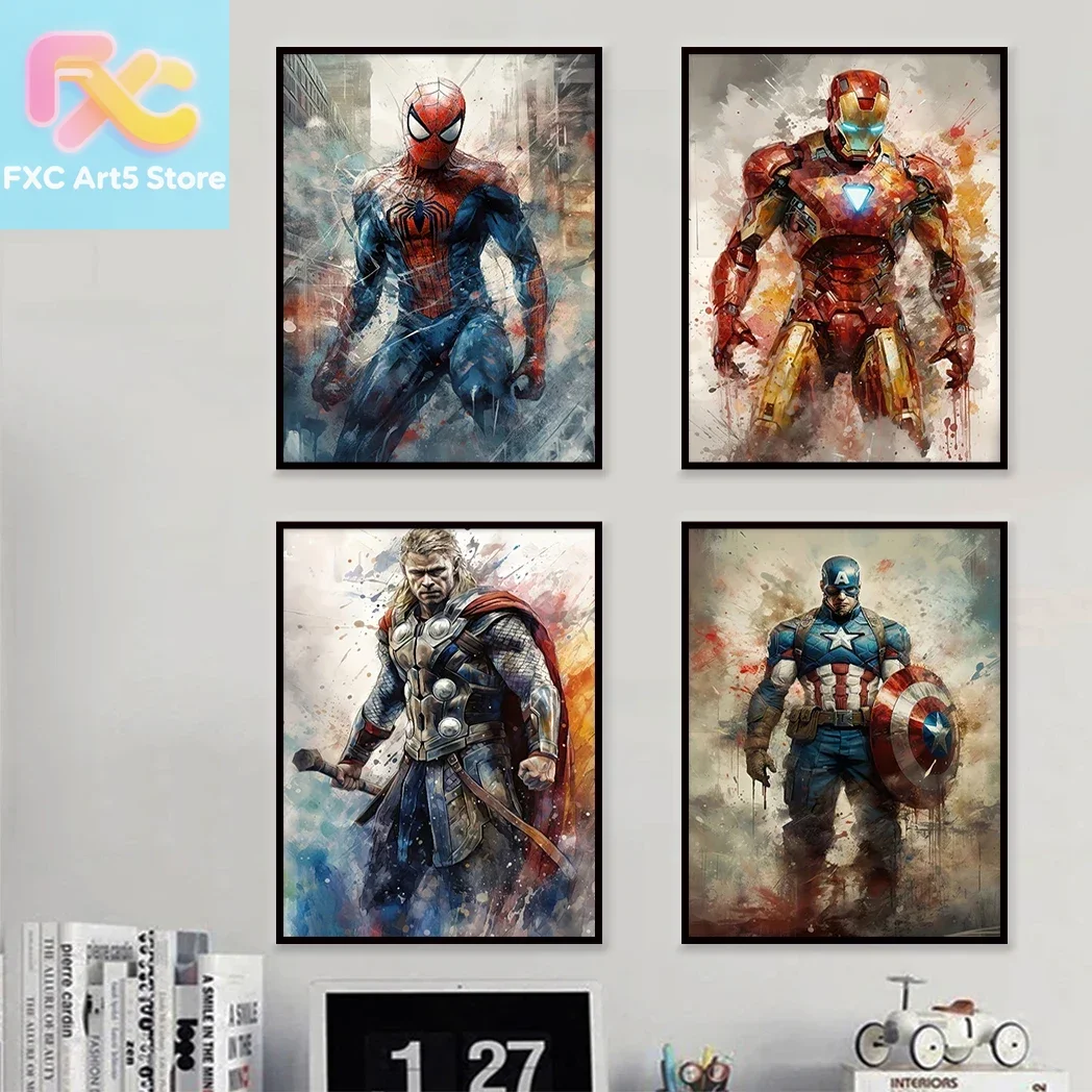 1pc frameless Marvel Movie Avengers Wall Art Canvas Posters Superhero Spiderman Iron Man Home Decor Children Room Canvas Paintin