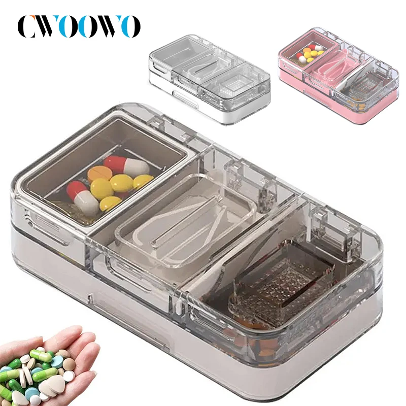 

1PC 3-in-1 Pill Cutter Splitter for Tiny or Small Large Pills, Pill Crusher Grinder with Powder Brush Grind Tablets, for Elderly