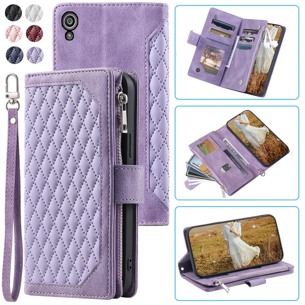 

Fashion Zipper Wallet Case For Sony Xperia Z3+ Flip Cover Multi Card Slots Cover Phone Case Card Slot Folio with Wrist Strap