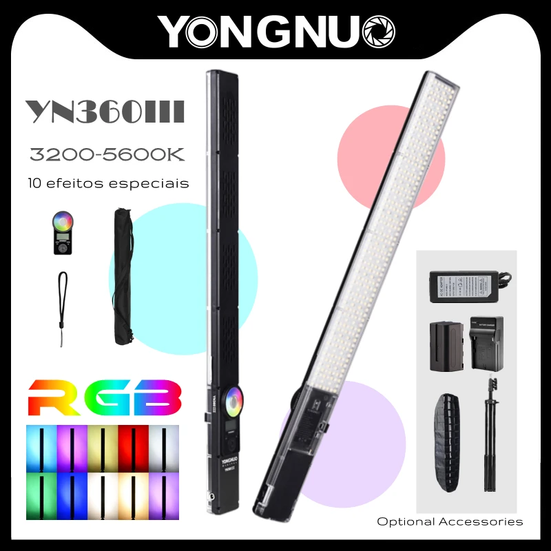 YONGNUO YN360III Handheld LED Video Ice Stick Light Adjustable 3200-5500K RGB Photography Fill Tube Lamp For Makeup Vlog TikTok