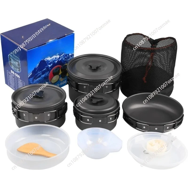 Outdoor camping burner set pot 2-3 people portable pot teapot frying pan hanging pot kettle multi-functional combination set