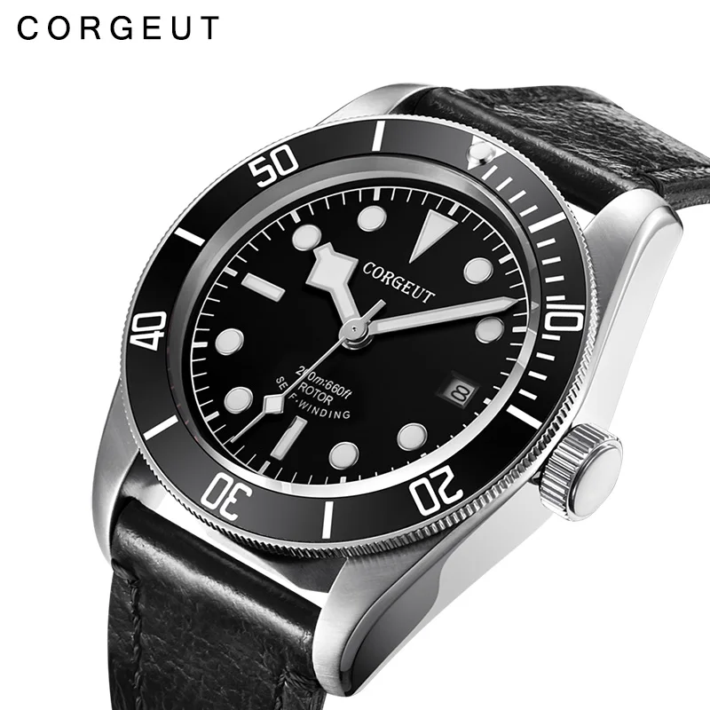 41mm Corgeut Military Schwarz Bay Men Automatic NH35a Movement Mechanical Watch Luxury Brand Sapphire Black