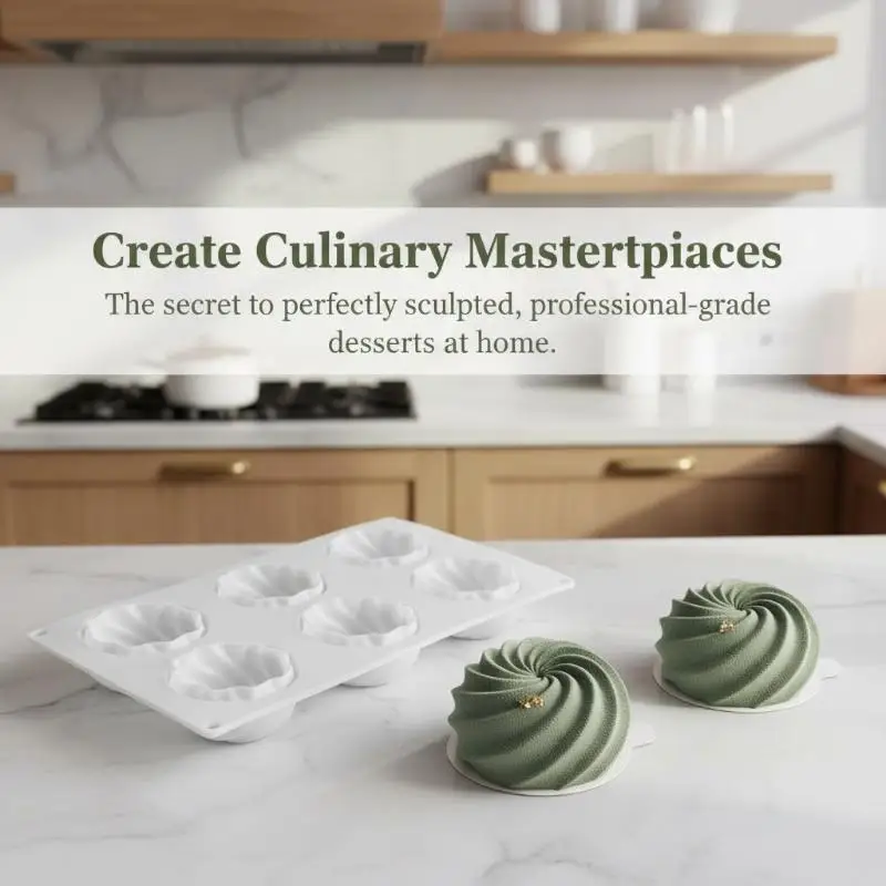 6 Cavity Diamond Spiral Silicone Cake Mold Nonstick Flexible Cactus Texture Mousse Mold for Cupcake Pudding Baking Parties