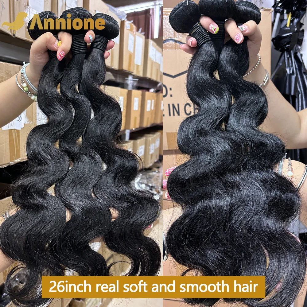 22 24 26 Inches Body Wave Bundles Human Hair Brazilian Hair 1/3/4 PCS 100% Human Hair Bundles Natural Black Remy Hair Extensions