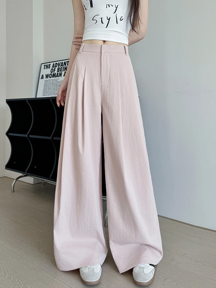 

Pink Wide Leg Pant Women High Waist Fashion Loose Sweet Trousers Summer Chic Korean Female Pockets Casual Elegant Solid Pants