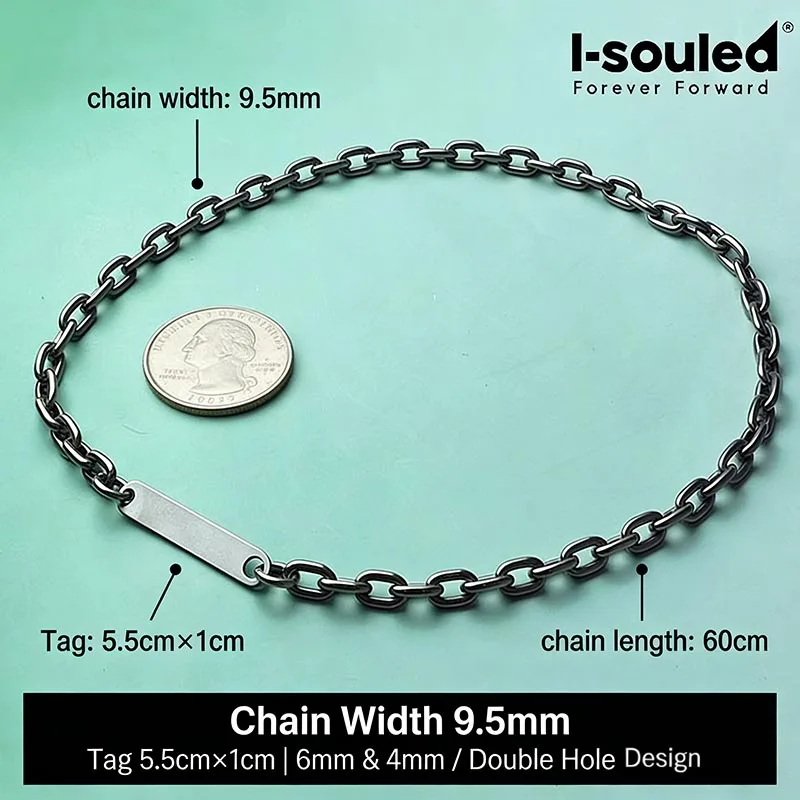 Pure Titanium Chain Necklace Men 9.5mm Chunky Titanium Necklace Hip Hop Streetwear Custom Logo Blank Tag Pendant