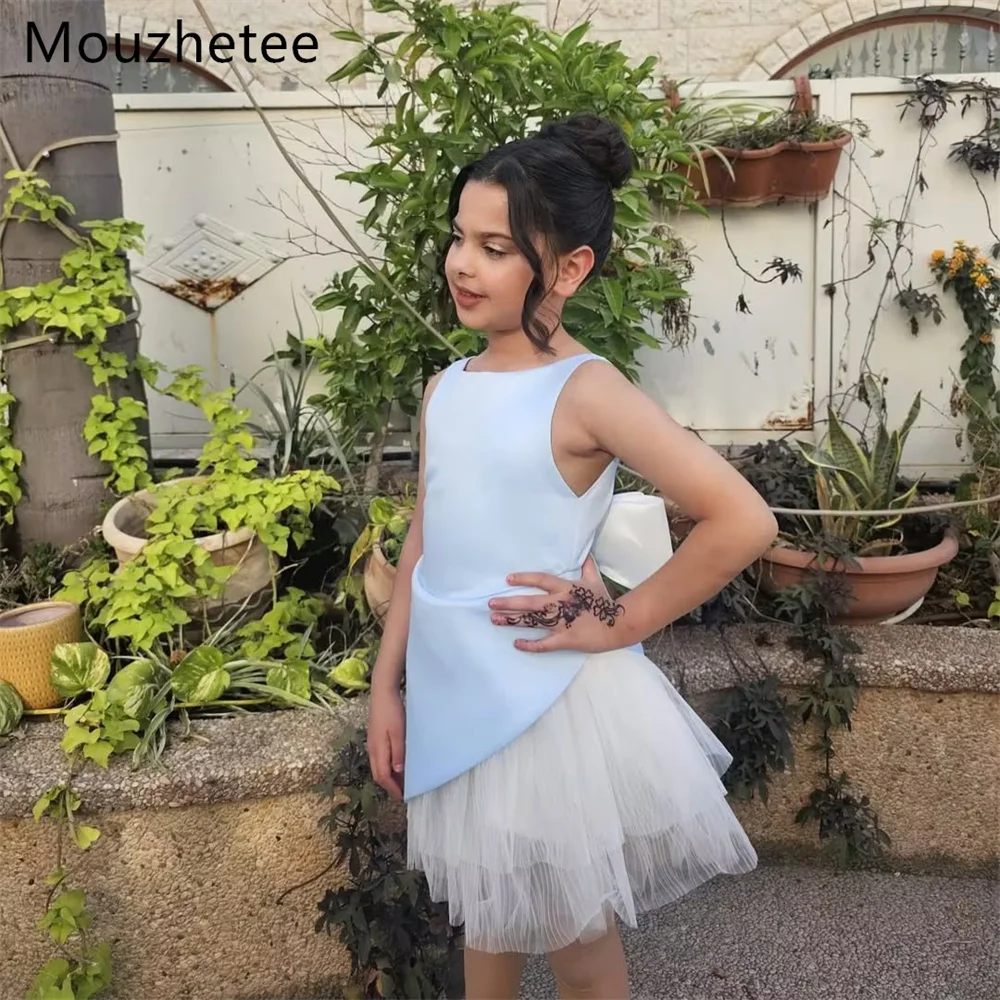 

Mouzhetee A-Line Simple Tulle Bow Pleat Birthday Dresses Wedding Party Dress for Kids Flowers Girls Prom Gowns Customized 2026