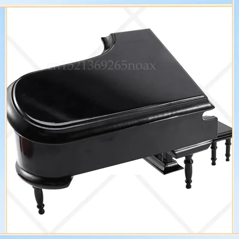 -SPOR Miniature Grand Piano Model Kit Musical Instrument With Chair,For Home Office Decoration(Black, Without Music) Small