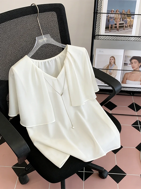 

Fashionable Loose Batwing Sleeve Short Sleeve Shirt for plus Size Women Breathable Polyester Fiber Korean Style Casual Wear