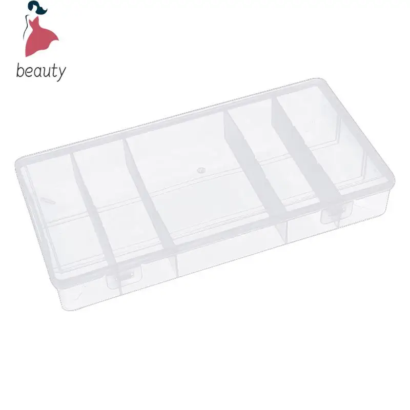 Caja de almacenamiento de herramientas de extensión de pestañas transparente con cubierta rectangular Vertical, soporte de pinzas de pegamento, organizador de maquillaje, 5 rejillas