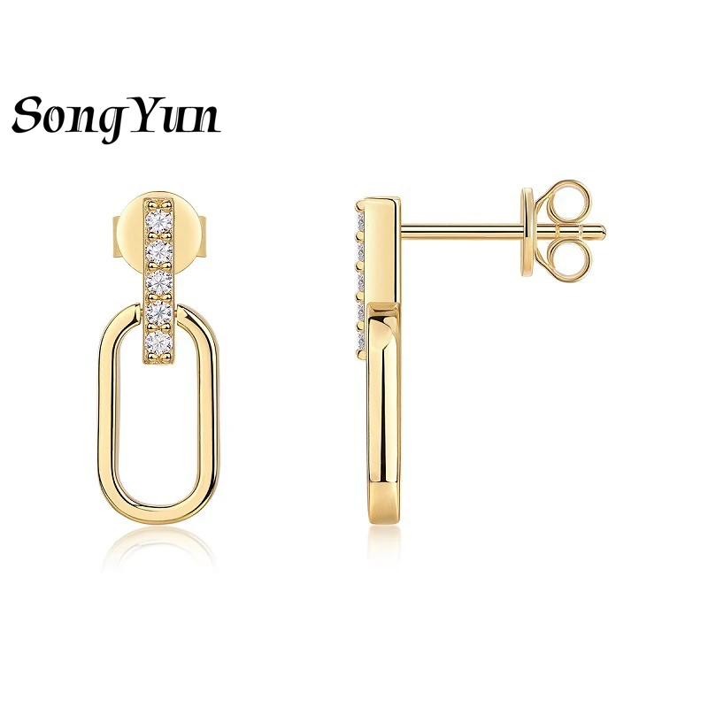 SONGYUN Luxury Jewelry 925 Sterling Silver Earrings Moissanite Diamond Ear Pin Formal for Girls Rhodium Plated SYT Patent Earrin