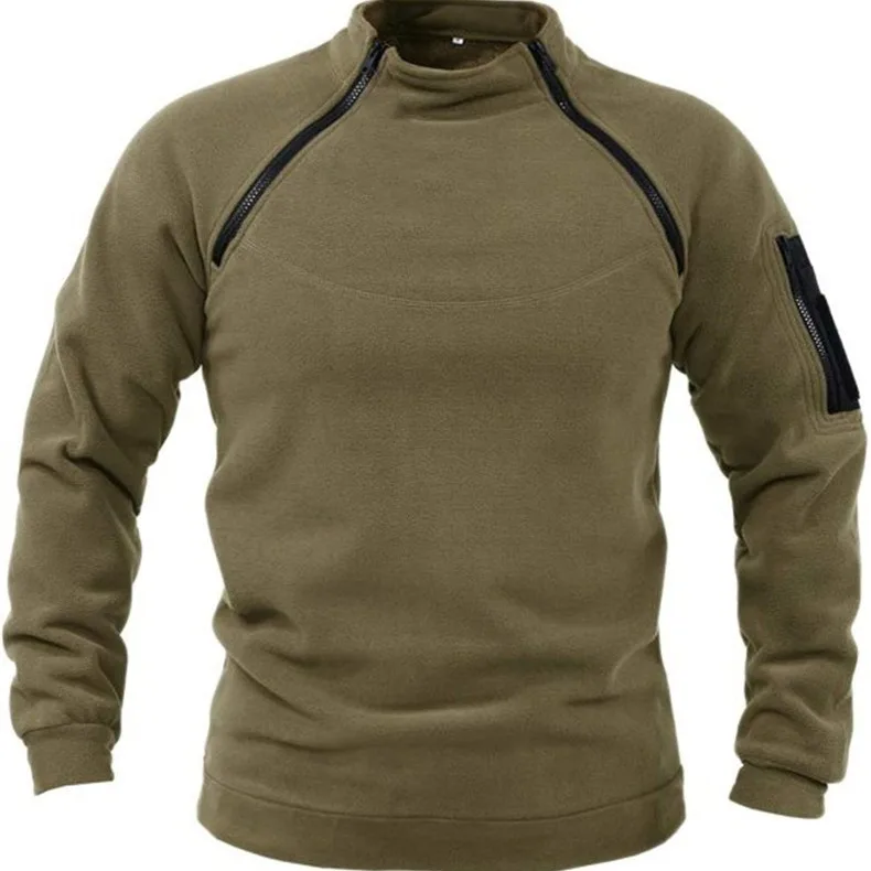 Men's New Style Warm Sweatshirt for Spring and Autumn. European and American Men's Outdoor Stand-up Collar Fleece Pullover Top.