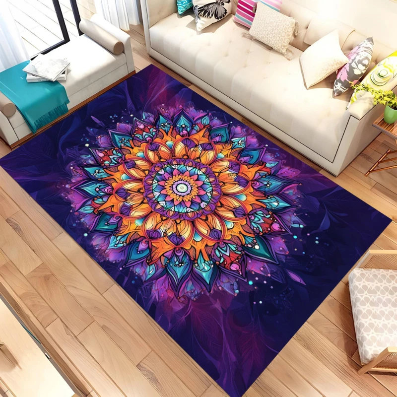 Boho Color Mandala Flower print Rug,living room sofa rug,bedroom bedside floor mat,entrance hallway Entry Door Mat,Washable Rug