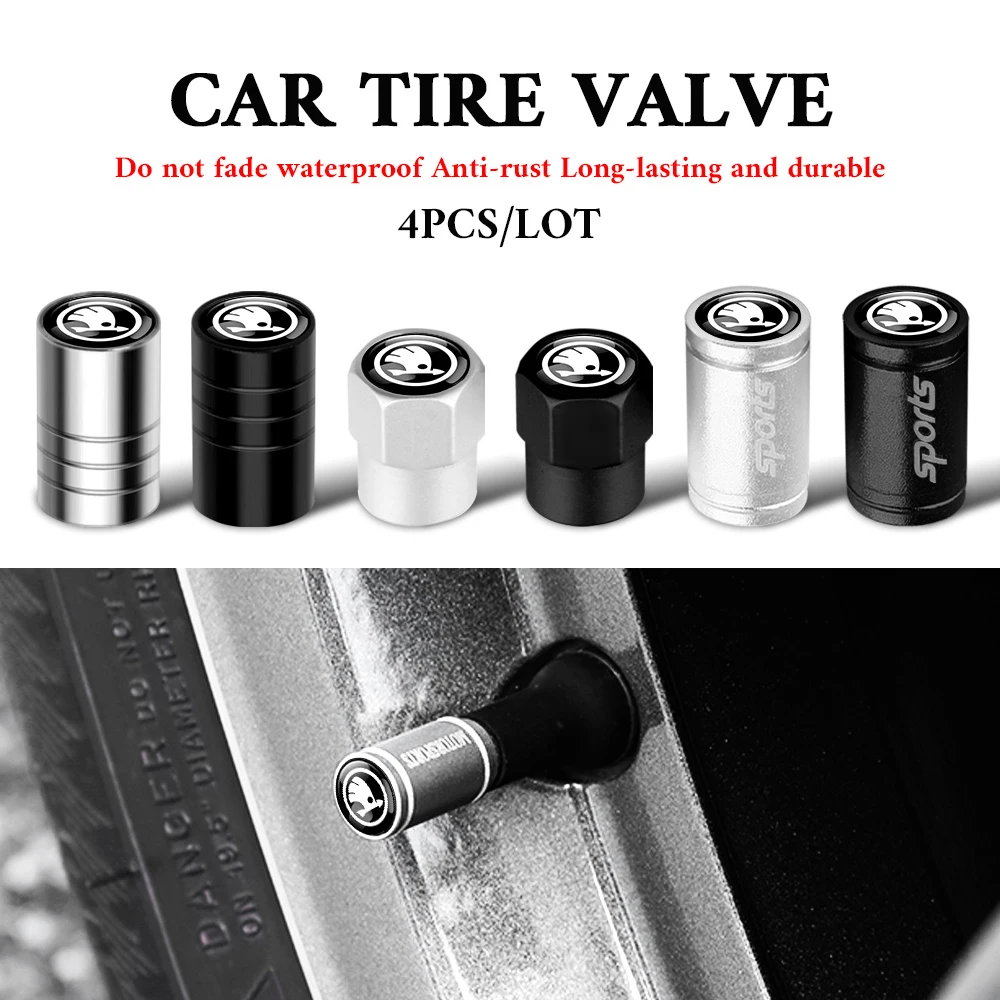 4pcs Car Wheel Tire Valve Air Stem Cap Cover Decoration For Skoda Rapid Octavia A5 RS Kodiaq Fabia A7 Kamiq Karoq Accessories