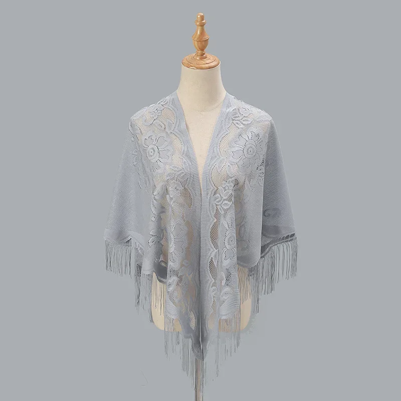 180*75cm New Nylon Hollow Monochrome Breathable Fringe Shawl Scarf Women Fashion Wrap