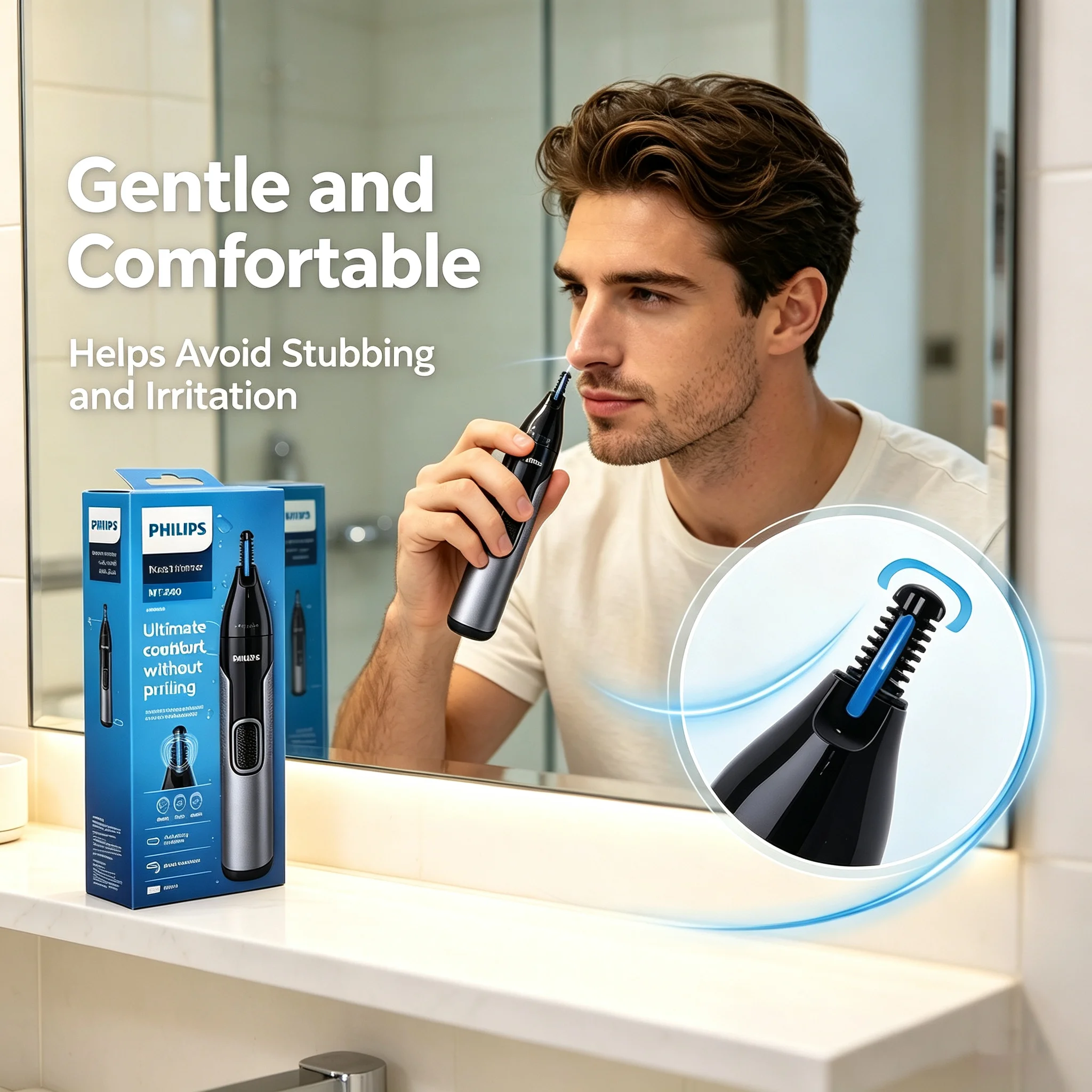 Philips NT3650/16 Nose Ear Hair Trimmer Washable Dual-Row Blades Painless Multi-Grooming With Combs Storage Bag For Men