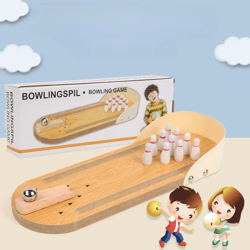 Mini Desktop Bowling Game Wooden Toy Funny Indoor Parent-Child Interactive Table Sports Game Toy Bowling Educational for Kids