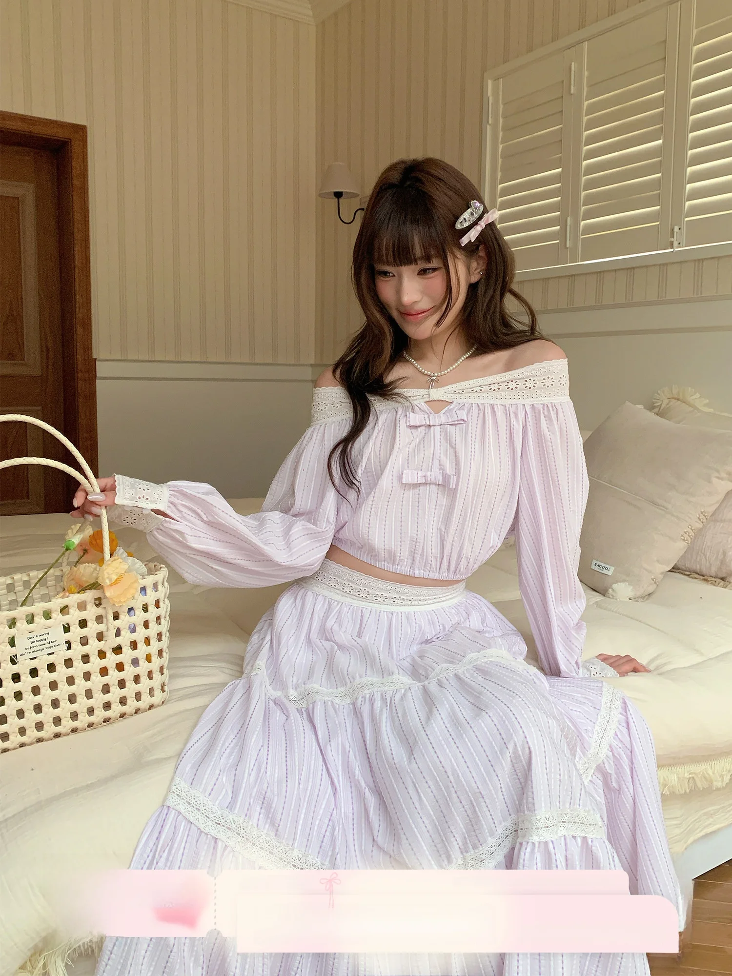 

Ruan Ruan Misty Flower One Shoulder Hollow Embroidery Slimming Half Skirt Set Women Gentle Atmosphere Two Piece Set ...