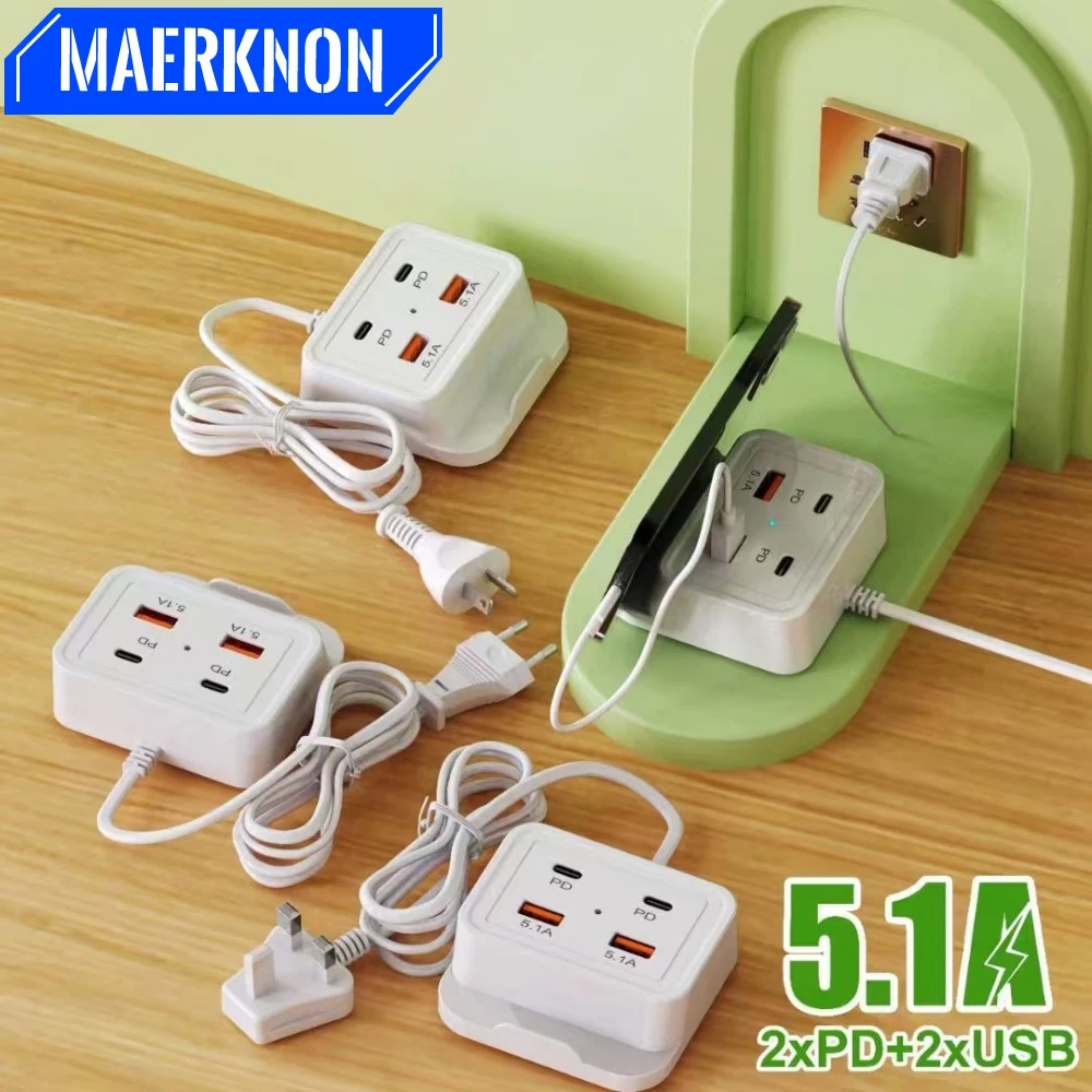 

5.1A USB-зарядное устройство для телефона с быстрой зарядкой, многопортовая розетка типа C, вилка стандарта ЕС, США, быстрое настенное зарядное устройство для iPhone, Samsung, Xiaomi, Huawei