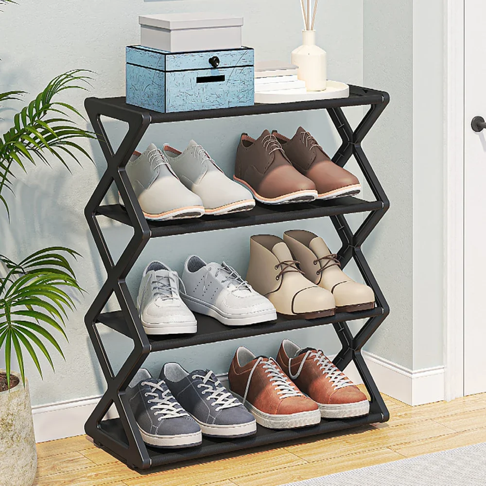 

1 Piece Of 4-Layer x-Type Shoe Storage Rack, Solid Color Simple Home Assembly Shoe Rack, Suitable Porch, Living Room Bra