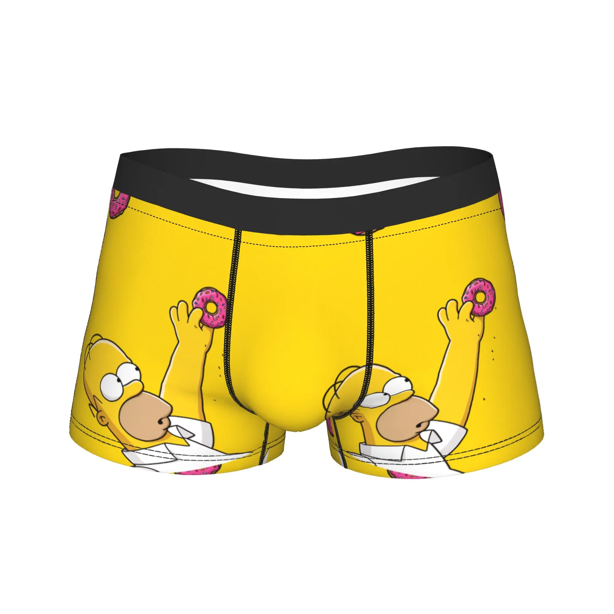S-Simpsons Homer Donut Yellow Background Boxer Shorts 3D Pouch Underwear Hot Sale Pattern Boxer Brief Comfortable Man Underpants