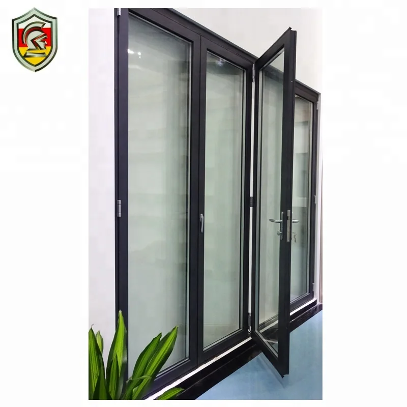 Puerta plegable de vidrio de aluminio para exteriores, puerta plegable de doble acristalamiento, precio barato