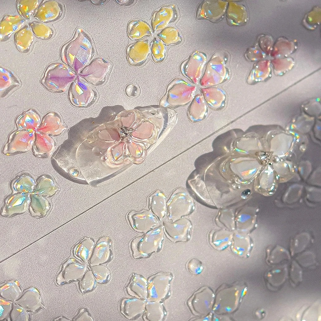 

Fantasy Jelly Colorful Flower Petal White Red Yellow Pink Blue Gradient Lily Blossom New Dreamy Nail Art Stickers Manicure Decal