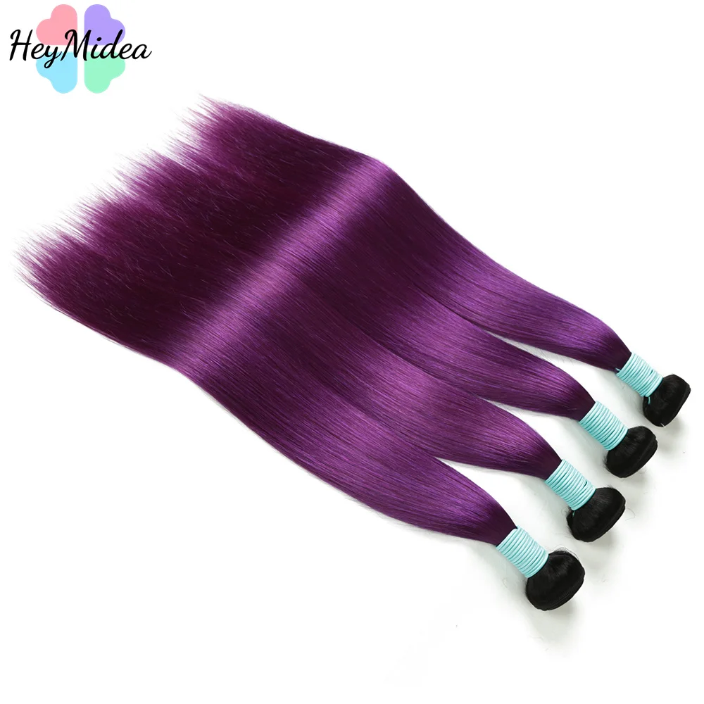 1B Purple Straight Human Hair Bundles With Black Roots 100% Human Hair Weaving Colored Remy Human Hair Extension