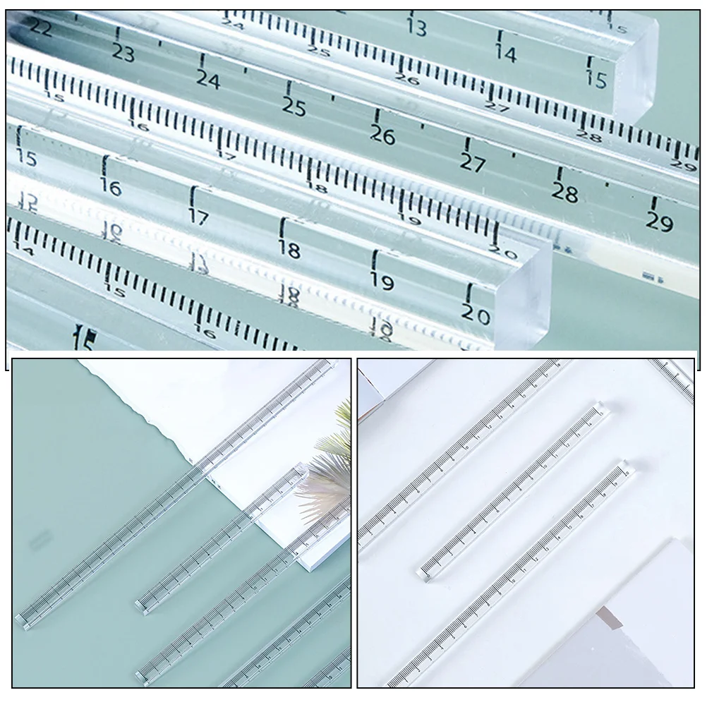 3 Pcs Transparent Ruler Set Acrylic Straight Measuring Tools for Drawing Geometry Professional Drafting Tool Clear Square Rulers