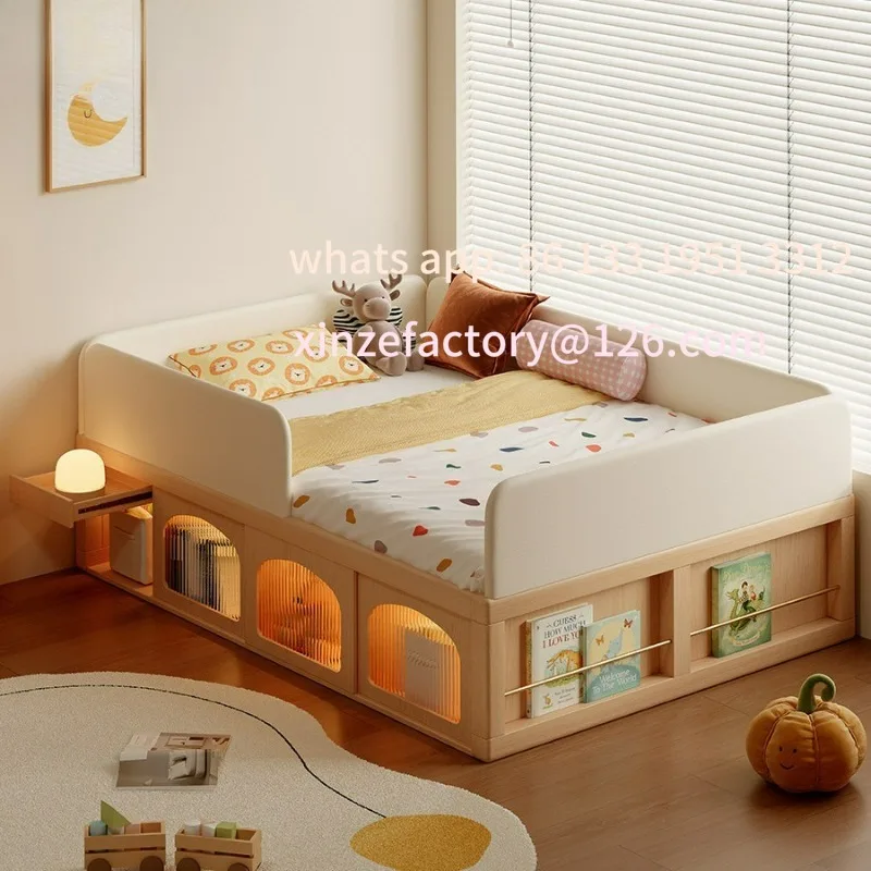 

Matchbox half-height bed storage high box bed French cream wind full solid wood bed