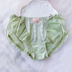 Sexy Lace Mesh Ruffles Ribbon Bow Lolita Princess Cute Lovely Sweety Women's Panties Embroidery Cosplay Elasticity Underwear