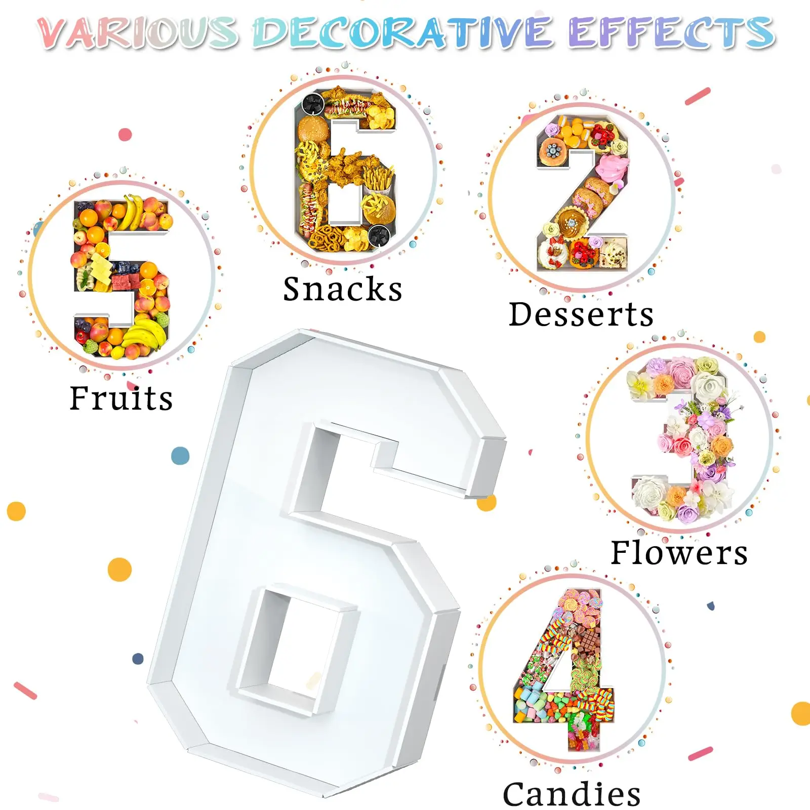 Fillable Cardboard Number 6, Tray Charcuterie Number Mache 6, Food Fillable Number Shaped Sweets Flower Candy Cupcake Container